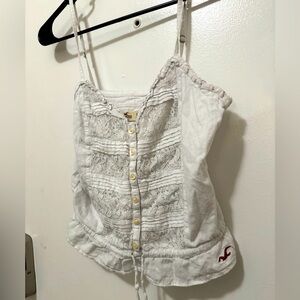 Women's - Hollister White Crop Tank with Faux Buttons & Tie Front - XS